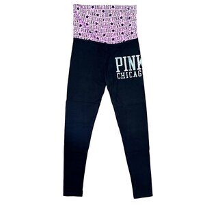 NWT PINK Victoria's Secret Yoga leggings logo black pink cotton athleisure